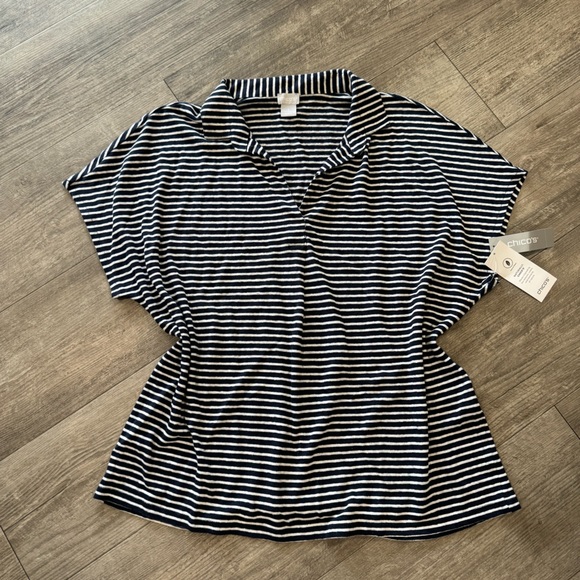 CHICO’S Linen striped Henley tee 🤍 - Picture 7 of 16